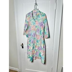 Vintage Saybury Pastel Floral Granny Floral House Dress Robe Jacket Housecoat XS